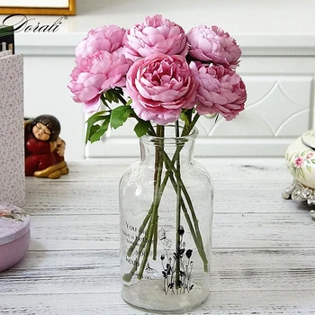 копринени рози бели изкуствени цветя на божур, за да украсят дома розов божур фалшиви цветя САМ сватбен декор на стената високо качество флорес