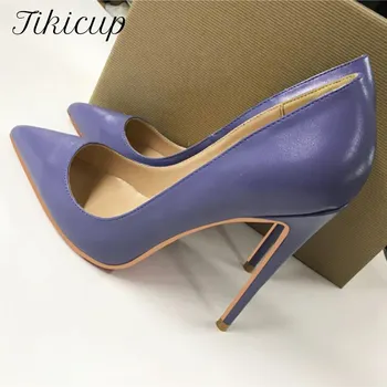 Tikicup/сини Мат дамски обувки с Изключително Високи Токчета-висок ток; вечерни модела обувки OL; Елегантни дамски сладки обувки-лодка на висок ток с остър пръсти