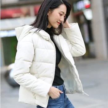Зимни дрехи 2021, нов стил, яке с памучна подплата, есенно-зимно дамско гъст пуховое стеганое палто, свободно късо палто, на малка