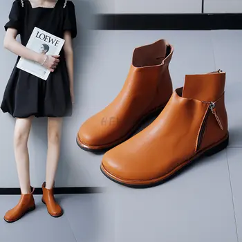 2022 г., нови дамски обувки, чубрица къси ботуши без шипове, модни дамски обувки 41 размер, универсални обувки Martin на ниски токчета за почивка на открито