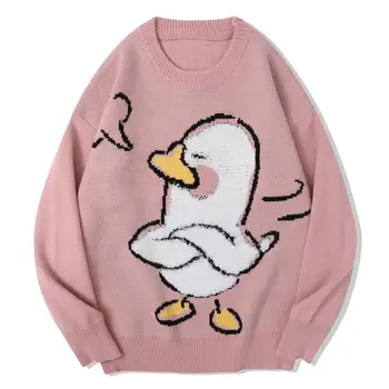 Градинска Harajuku Angry Duck Принт Възли Пуловери Свободни Скок Модерни Ежедневни Есенни Блузи, Пуловери За Мъже И Жени