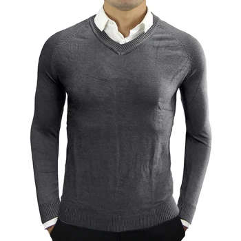 2022 Нови Постъпления Мъжки Дрехи Вязаный Пуловер С V образно Деколте и Черен Пуловер Бизнес Пуловер Мъжки Английски Стил Есента и Зимата Случайни Пуловер