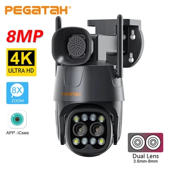 8MP 4K Wifi IP камера с Двоен Обектив 2,8 мм-8 мм Открит 8-кратно Увеличение AI Човешкия Писта за Нощно Виждане за Наблюдение на PTZ Камери за Видеонаблюдение Сирена