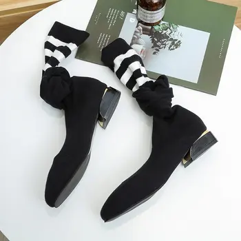 Еластични Дамски чорапи, ботуши Над коляното от еластична тъкан, Mujer Botas, Удобни Дамски високи ботуши до бедрата, crochet