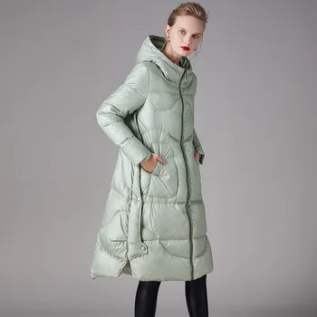 Зимата на топло пуховое палто с качулка, женски тънък, обтягивающее, темпераментное, по-350 г, 90% от съдържанието на бял патешко пух, дебели пуховик 199020