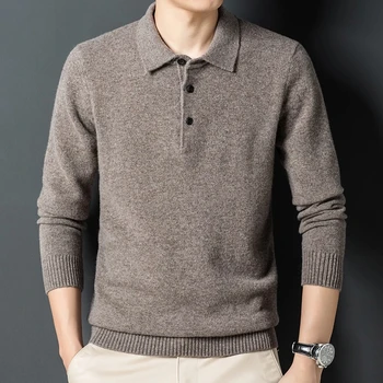 2022 мъжки вълнен пуловер с ревера от 100% чиста вълна, на база обикновен пуловер