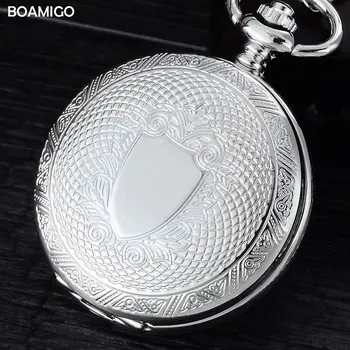 Ключодържател мъжки джобен часовник старинни механични часовници BOAMIGO скелет на римския номер часовници сребърен дизайн подарък часовник reloj hombre