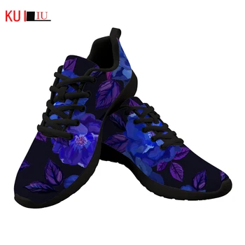 KUILIU/ дамски маратонки, Красиви Спортни Обувки Лилав Цвят с 3D Цветен Принтом, Дишаща Универсална обувки От въздушна Мрежа, Удобни обувки на плоска подметка
