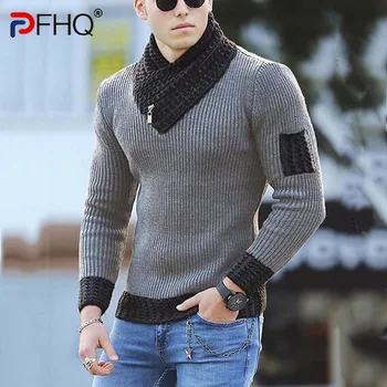 PFHQ 2023 Есен Зима Шал Яка Модерен Мъжки Поло Вязаный Елегантен Пуловер Зрял Мъжки Личност Пуловери Мода