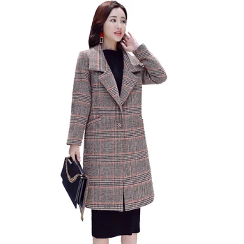 Вълна палто в клетката, жена на средна дължина, 2020, нова корейска вълна палто в клетката, женски есенно-зимния утолщенное палто