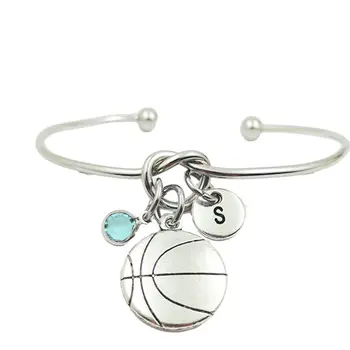 Баскетбол Творчески Първоначалната Писмо Монограм Камък На Раждане Регулируема Гривна Модни Бижута За Жени, Подарък Медальон