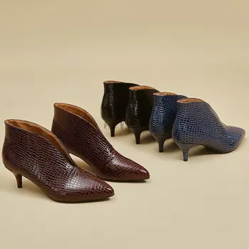 Фини дамски обувки от лачена кожа с остър V-образно деколте На висок ток, пролетни универсални тънки обувки в стил ретро, Zapatos De Mujer, Черен