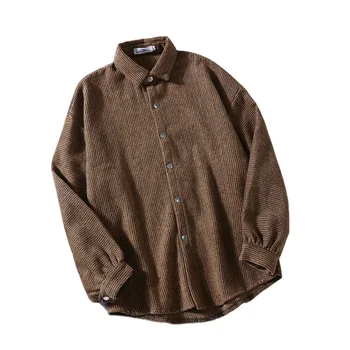 Пролет-есен проста свободна мъжка риза с дълги ръкави в стил ретро харадзюку, тенденция однотонная дебела риза, сако