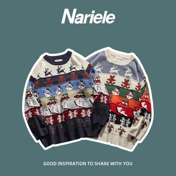 Ретро-сол за момичета, свободен trend коледа пуловер, дамски пуловер за влюбени, есен и зима