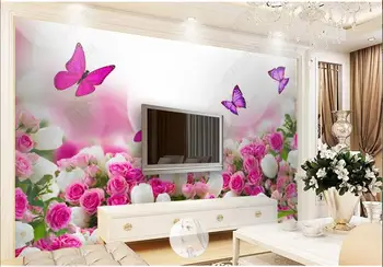 потребителски стенописи 3d фото Тапет Модерна Европейска живопис на цветя и пеперуди за декорация тапет за стени спалня 3d