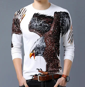 Есенни пуловери с дракон, мъжки тънък пуловер с дълъг ръкав и принтом, властен мъжки дизайн с кръгло деколте