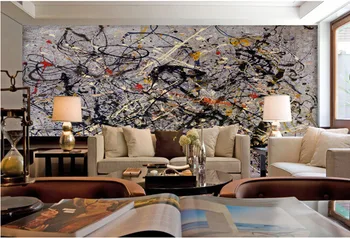 Обичай 3D стенописи, съвременните динамични абстрактни картини с маслени бои, хол с диван телевизор на стената спалня тапети