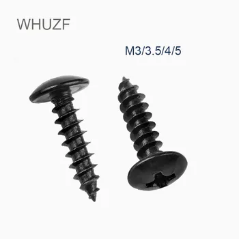 WHUZF Безплатна доставка 50/100 бр M3 M3.5 M4 M5 Въглеродна Стомана Черен Кръст С Вградени Кръгли Бутона На Главата На Самонарезни Шуруп