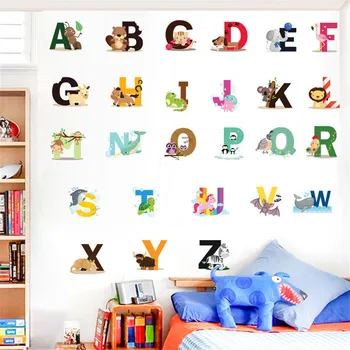 26 букви от A-Z Азбука и Животни Стенни Стикери за декорация на дома, на Английски Винил и Стенни Стикери, Етикети за Детски Стаи, Интериор за Детската Стая