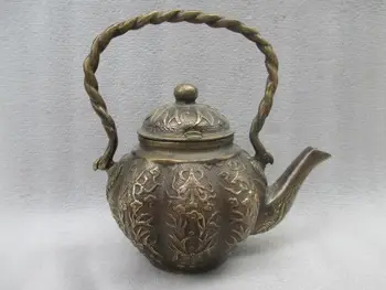 Изискан китайски стар меден чайник, ръчна изработка с тыквенными цветя 5,12 инча