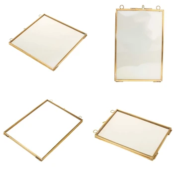 Реколта Подвесная Метална рамка за снимка + Стъкло и 2 Стъклени Странични Златни + Прозрачни
