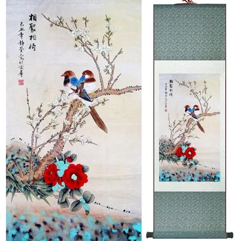 боядисване в цвят слива Украса домашен офис Китайска живопис под формата на свитъци птици живопис птици и цветя живопис LTW2017120201