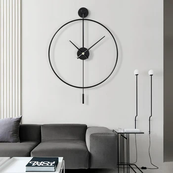 Класически Големи Стенни Часовници Безплатна Доставка Скандинавски Дизайн Безшумни Черни Стенни Часовници За Всекидневна Метални Reloj De Pared Модерен Начало Декор