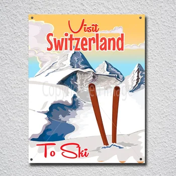 Посетете Швейцария Пътуване Ретро Стил Обява Лидице Табела Метална Табела Метална Плакат Метален Декор Метална Живопис Стикер За Стена