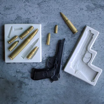 Пистолет Куршум Моделиране на Силиконовата Форма на Игра Пистолет направи си САМ Украса За Торта Печене Куршум Бижута Пистолет Украса на Тортата Силиконова Форма