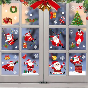 Весела Коледа Стенни Стикери За Прозорците Снежинка, Снежен Човек Старейшина Лосове Магазин Стикер Коледен Начало Декор Коледни Етикети