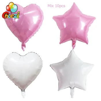 10шт 18 Инча Сърцето на Звездата на Сватбен Балон От Фолио Розово Бял Рожден Ден Украси Честване на Годишнина Доставка на Globos