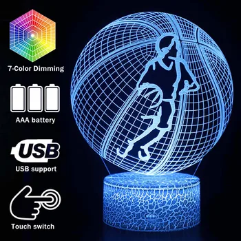 3D илюзия Баскетболно Тема Настолна Лампа Докосване Led нощна светлина Домашна Стая Спортен Лампа Украса Творчески Настолни Лампи За Подарък