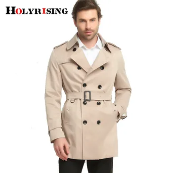 Holyrising тренчкот мъжки тънък ветрозащитный мъжки отложной яка ветровка връхни дрехи в двойна пуговице с колан пролетта палто #17658