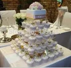 5 нива, квадратен дизайн на сватбена торта с кексами акрилна поставка за кифли сватбена украса