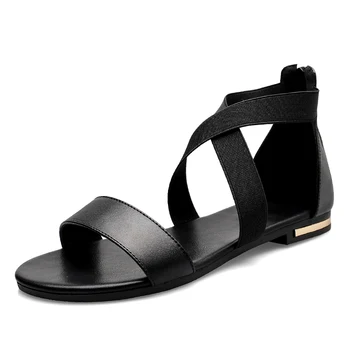 2022 Нова Дамски обувки от естествена кожа, дамски Сандали с цип, Черни Летни Ежедневни Дамски Сандали на равна подметка, дамски Размери 31-46