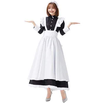 Нов бял и черен замък рокля кафене сервитьорът черен и бял замък костюм на камериерка cosplay костюм дамски пола Хелоуин