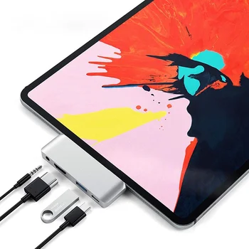 USB C Hub 60 W PD Такса за iPad Pro MacBook Air Преминете към HDMI-съвместим USB 3.0 Адаптер Type-C за телефон с жак за слушалки