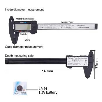 Штангенциркуль 0-150 мм Инструмент за Измерване на 6 инча LCD Цифров Електронен Штангенциркуль от Въглеродни Влакна Калибър Микрометър