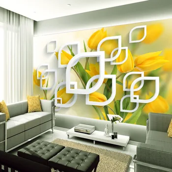 beibehang стенопис papel de parede 3D модерен 3D стереоскопични лале фон персонализирате тапет голям хол с диван телевизор