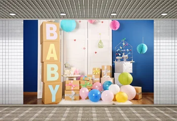 Lyavshi Baby Рожден Ден Фотоколл Балон Подарък Кутия Фон За Снимки Персонализирани Фотографски Фонове За Фото Студио