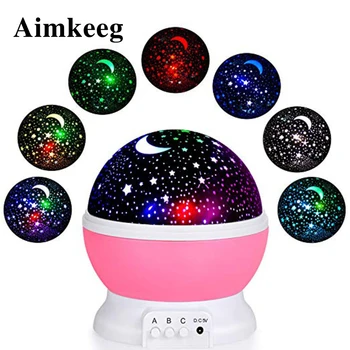 Aimkeeg Цветни Звездното Небе Led нощна светлина Батерия USB Проектор Луната Лампа Star лека нощ, Подарък за Детска Спалня