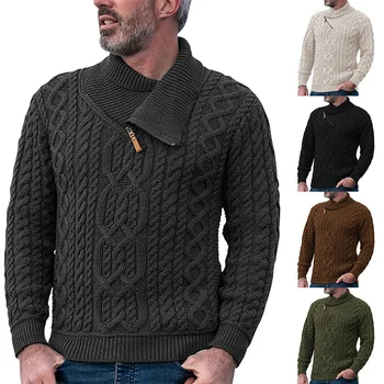 Есенно-зимния топло модерен Обикновен Пуловер с висока Воротом, мъжки Пуловер, Фин Пуловер, Мъжки Вязаный Пуловер, Долната Риза