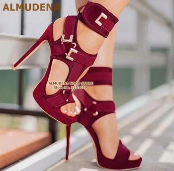 ALMUDENA/Нови жълто-розови сандали на платформа с каишка и катарама; гладиаторски вечерни обувки на платформа с метална Декорация; на модела обувки-лодка с изрези