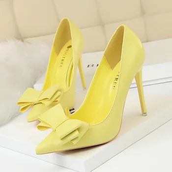 Обувки BIGTREE/Дамски обувки-лодка с лък на висок ток 10,5 см, женски основни обувки-лодка с остри пръсти, класически обувки-лодки, Пикантен дамски обувки на висок ток 2022