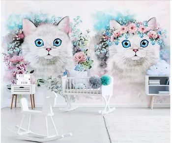 Потребителски стенописи 3d фото тапет на Европейския минималистичен цвете котка детска подобрения в дома хол тапети за стени d 3