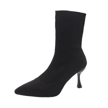 Нови Модни Чорапи от еластична тъкан 9 см, 7 см, 5 см, Обувки, Дамски Черни Обувки, Елегантни Разтеглив Ботильоны с остри пръсти, Възли, за Жени