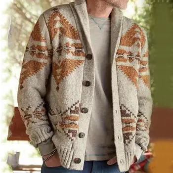 Мъжки пуловер с дълъг ръкав копчета, удебелена топло жаккардовая яке, жилетка, есенно-зимно палто