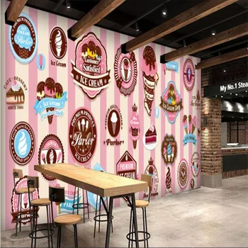 Потребителски Вкусни Розови Тапети За Сладолед 3D Десерт Магазин Стенни Плат Закусвалня Индустриален Декор, на Фона на Стената Тапет 3D
