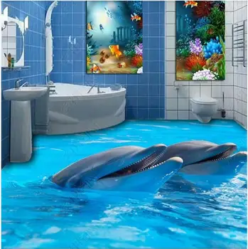 стикер на пода, за водоустойчиви пол HD dolphin vinyl стикер за стена, за баня от pvc самозалепващи се тапети за стени, на рула