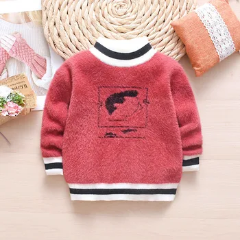 2019 детски есенно-зимния вязаный пуловер с дълги ръкави за момичета, кръгъл отвор, капак, воден velvet пуловер с герои от анимационни филми, детски дрехи